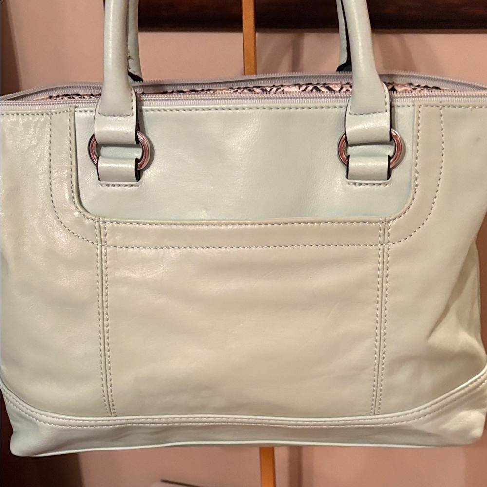 Tignanello Mint Green Leather Tote Bag with Embroidered Strap - Picture 2 of 12